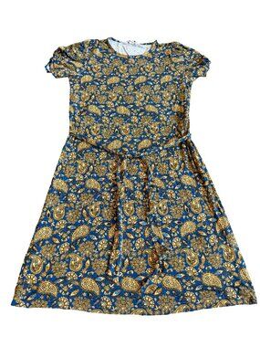 Boden Short Sleeve Jersey Knit Shirt Dress Stretch Gold Paisley Size 10R NWT